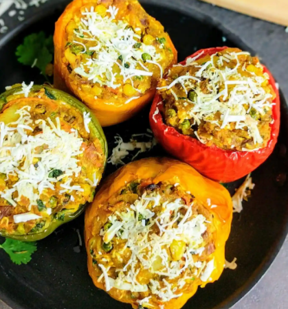 Cheesy!Cheese Stuffed Capsicum recipe..