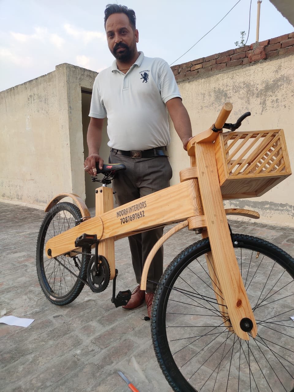 Punjab man makes bicycle with wood for eco-friendly fitness
