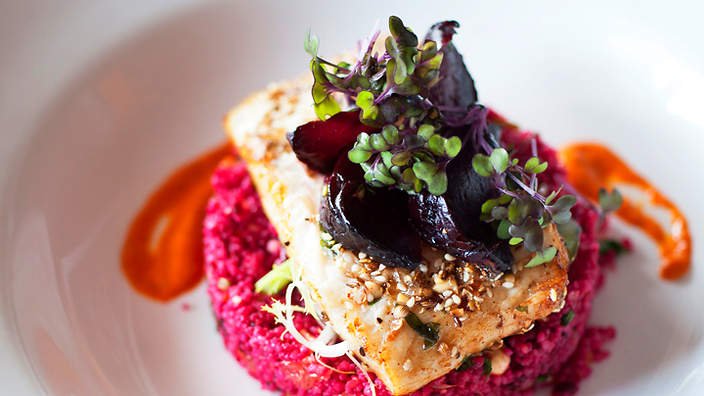 Harissa Fish with Beetroot and Mint Recipe