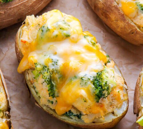 Cheddar Stuffed Potatoes With Peas Recipe