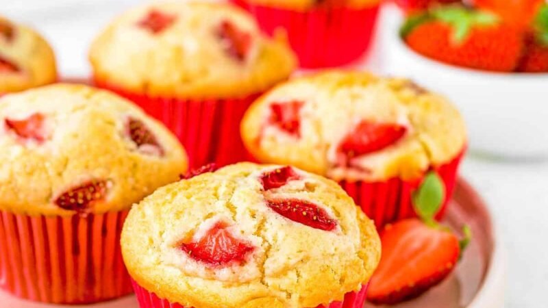 Eggless Microwave Strawberry Muffins Recipe