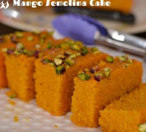 Eggless Microwave Mini Mango-Semolina Cake Recipe